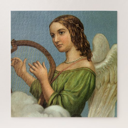 ヴィンテージクリスマスビクトリアン、エンジェルと音楽ハープ ジグソーパズル (縦)