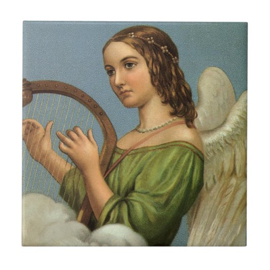 ヴィンテージクリスマスビクトリアン、エンジェルと音楽ハープ タイル (正面)