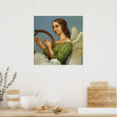 ヴィンテージクリスマスビクトリアン、エンジェルと音楽ハープ ポスター (キッチン)