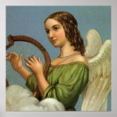 ヴィンテージクリスマスビクトリアン、エンジェルと音楽ハープ ポスター (正面)