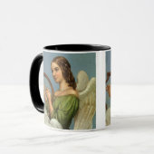 ヴィンテージクリスマスビクトリアン、エンジェルと音楽ハープ マグカップ (正面左)