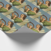 ヴィンテージクリスマスビクトリアン、エンジェルと音楽ハープ ラッピングペーパー (角)