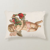 ヴィンテージクリスマスビクトリアン、エンジェルwフローラリース アクセントクッション (正面)
