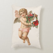 ヴィンテージクリスマスビクトリアン、エンジェルwフローラリース アクセントクッション (裏面(縦))