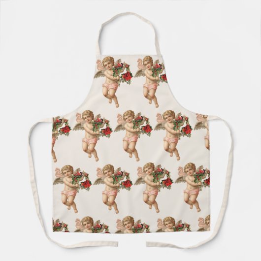 ヴィンテージクリスマスビクトリアン、エンジェルwフローラリース エプロン (正面)