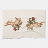 ヴィンテージクリスマスビクトリアン、エンジェルwフローラリース キッチンタオル (横)