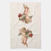 ヴィンテージクリスマスビクトリアン、エンジェルwフローラリース キッチンタオル (縦)