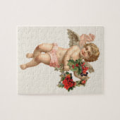 ヴィンテージクリスマスビクトリアン、エンジェルwフローラリース ジグソーパズル (横)