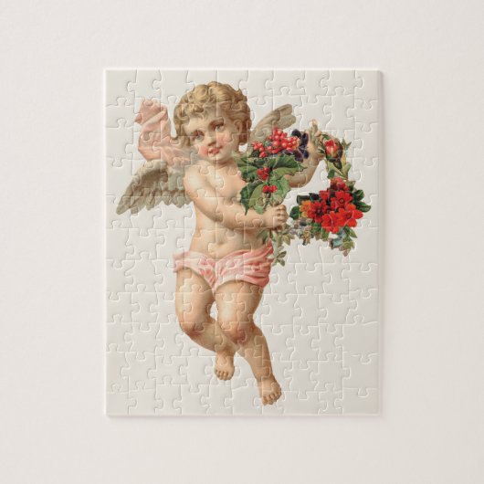 ヴィンテージクリスマスビクトリアン、エンジェルwフローラリース ジグソーパズル (縦)