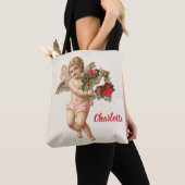 ヴィンテージクリスマスビクトリアン、エンジェルwフローラリース トートバッグ (クローズアップ)