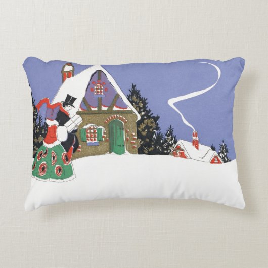 ヴィンテージクリスマスビクトリアン、カップルがパーティーへ アクセントクッション (正面)