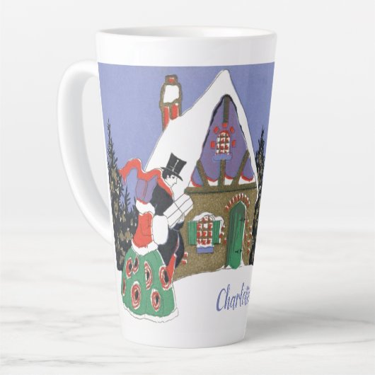 ヴィンテージクリスマスビクトリアン、カップルがパーティーへ カフェラテマグ (左アングル)