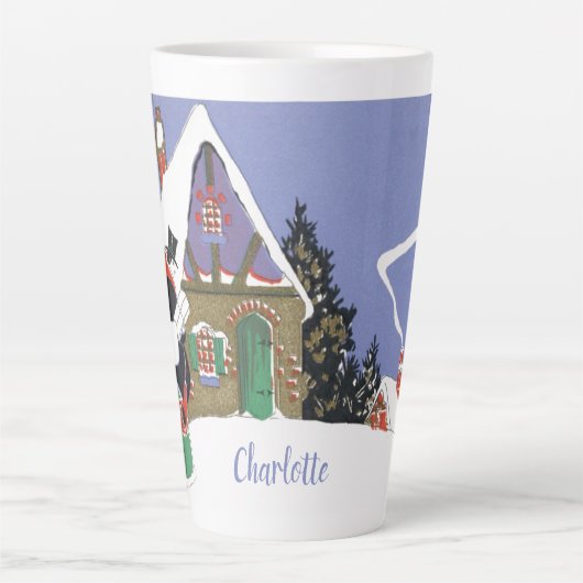 ヴィンテージクリスマスビクトリアン、カップルがパーティーへ カフェラテマグ (正面)