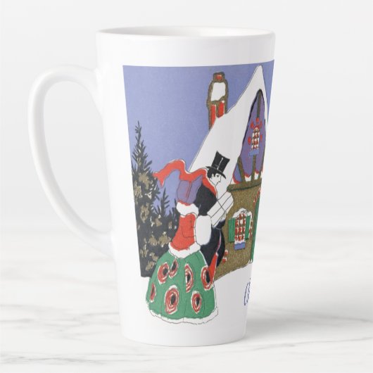 ヴィンテージクリスマスビクトリアン、カップルがパーティーへ カフェラテマグ (左)