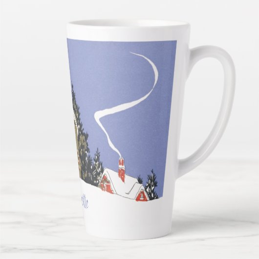 ヴィンテージクリスマスビクトリアン、カップルがパーティーへ カフェラテマグ (右)