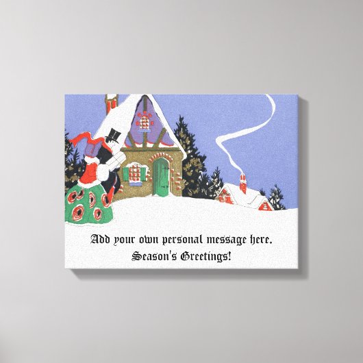 ヴィンテージクリスマスビクトリアン、カップルがパーティーへ キャンバスプリント (正面)