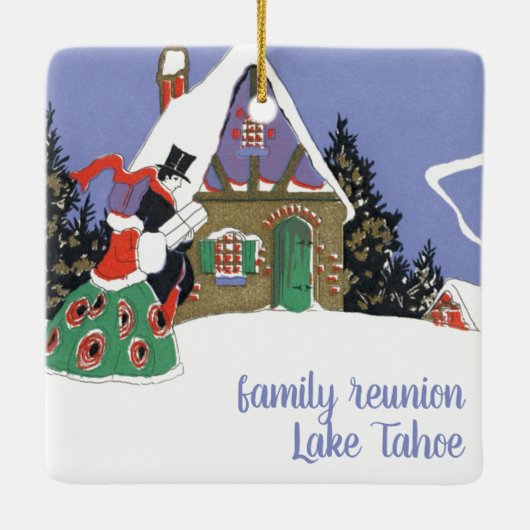 ヴィンテージクリスマスビクトリアン、カップルがパーティーへ セラミックオーナメント (裏面)