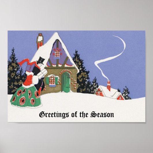 ヴィンテージクリスマスビクトリアン、カップルがパーティーへ ポスター (正面)