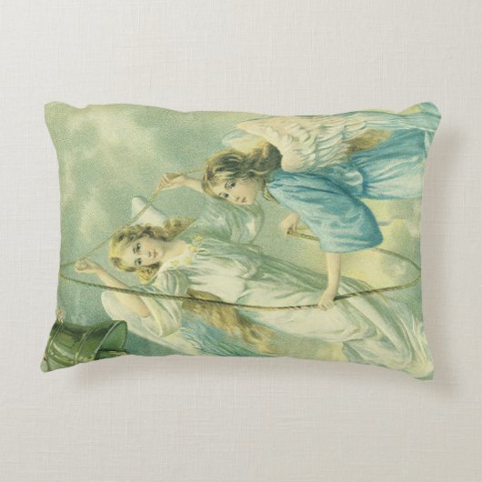 ヴィンテージクリスマスビクトリアン、ベル付き天使 アクセントクッション (裏面)