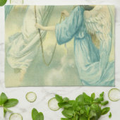 ヴィンテージクリスマスビクトリアン、ベル付き天使 キッチンタオル (折り畳み)