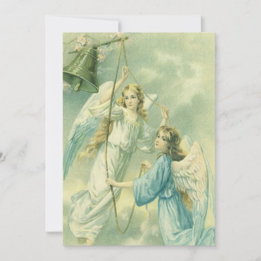 ヴィンテージクリスマスビクトリアン、ベル付き天使 シーズンカード (正面)