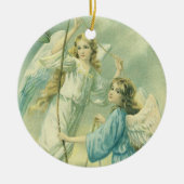 ヴィンテージクリスマスビクトリアン、ベル付き天使 セラミックオーナメント (正面)