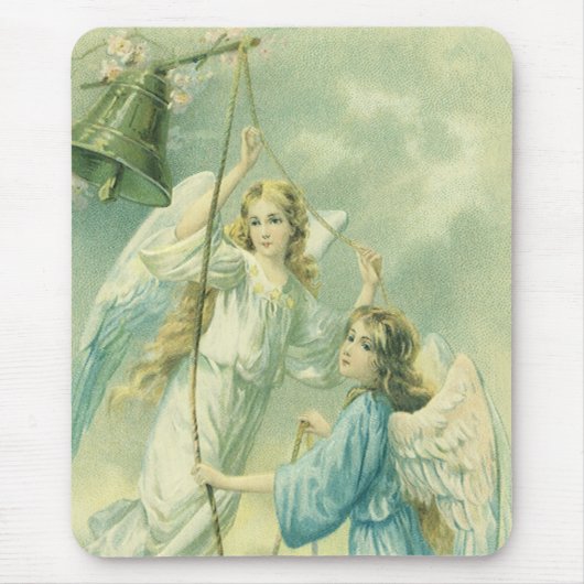 ヴィンテージクリスマスビクトリアン、ベル付き天使 マウスパッド (正面)