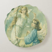 ヴィンテージクリスマスビクトリアン、ベル付き天使 ラウンドクッション (裏面)