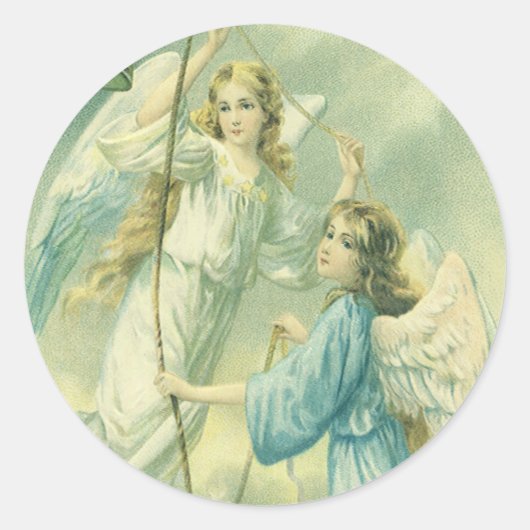 ヴィンテージクリスマスビクトリアン、ベル付き天使 ラウンドシール (正面)