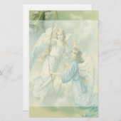 ヴィンテージクリスマスビクトリアン、ベル付き天使 便箋 (正面/裏面)