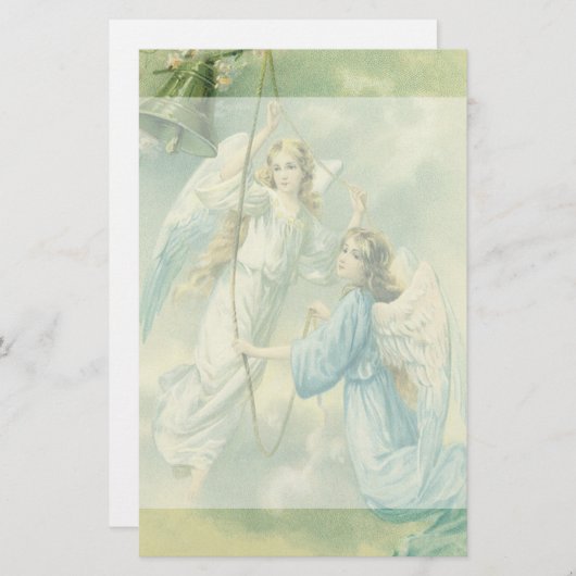 ヴィンテージクリスマスビクトリアン、ベル付き天使 便箋 (正面/裏面)