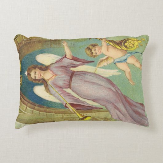 ヴィンテージクリスマスビクトリアン、天使とケルブ アクセントクッション (正面)
