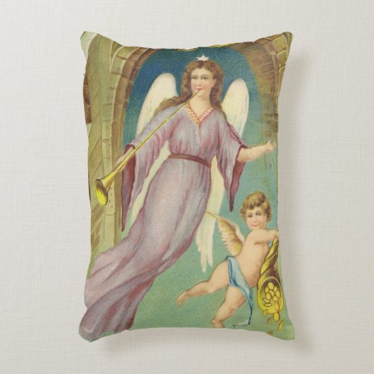ヴィンテージクリスマスビクトリアン、天使とケルブ アクセントクッション (正面(垂直))