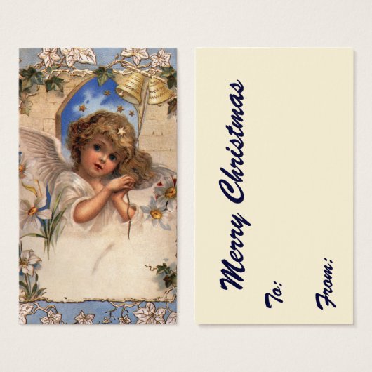 ヴィンテージクリスマスビクトリアン、天使と金ゴールドベル (正面&裏面)