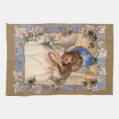 ヴィンテージクリスマスビクトリアン、天使と金ゴールドベル キッチンタオル (横)