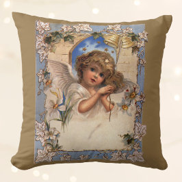 ヴィンテージクリスマスビクトリアン、天使と金ゴールドベル クッション