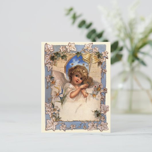 ヴィンテージクリスマスビクトリアン、天使と金ゴールドベル シーズンポストカード (スタンド正面)