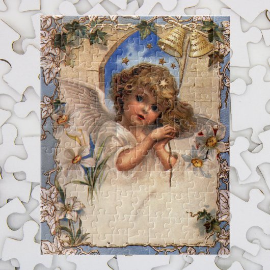 ヴィンテージクリスマスビクトリアン、天使と金ゴールドベル ジグソーパズル