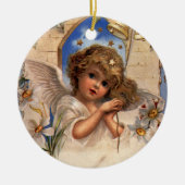 ヴィンテージクリスマスビクトリアン、天使と金ゴールドベル セラミックオーナメント (正面)