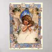 ヴィンテージクリスマスビクトリアン、天使と金ゴールドベル ポスター (正面)