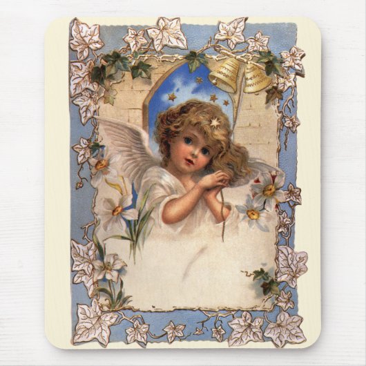 ヴィンテージクリスマスビクトリアン、天使と金ゴールドベル マウスパッド (正面)