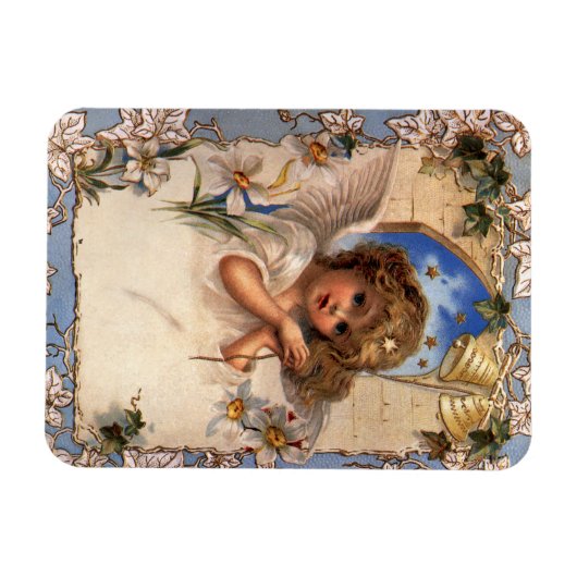 ヴィンテージクリスマスビクトリアン、天使と金ゴールドベル マグネット (横)