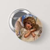 ヴィンテージクリスマスビクトリアン、天使と金ゴールドベル 缶バッジ (正面&裏面)