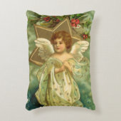 ヴィンテージクリスマスビクトリアン、天使と金ゴールド星 アクセントクッション (正面(垂直))