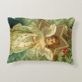 ヴィンテージクリスマスビクトリアン、天使と金ゴールド星 アクセントクッション (裏面)