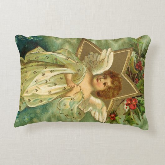 ヴィンテージクリスマスビクトリアン、天使と金ゴールド星 アクセントクッション (裏面)