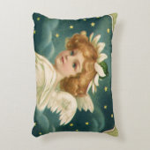 ヴィンテージクリスマスビクトリアン、天使と金ゴールド星 アクセントクッション (正面(垂直))