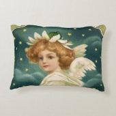 ヴィンテージクリスマスビクトリアン、天使と金ゴールド星 アクセントクッション (裏面)