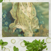 ヴィンテージクリスマスビクトリアン、天使と金ゴールド星 キッチンタオル (折り畳み)