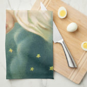 ヴィンテージクリスマスビクトリアン、天使と金ゴールド星 キッチンタオル (四つ折り)